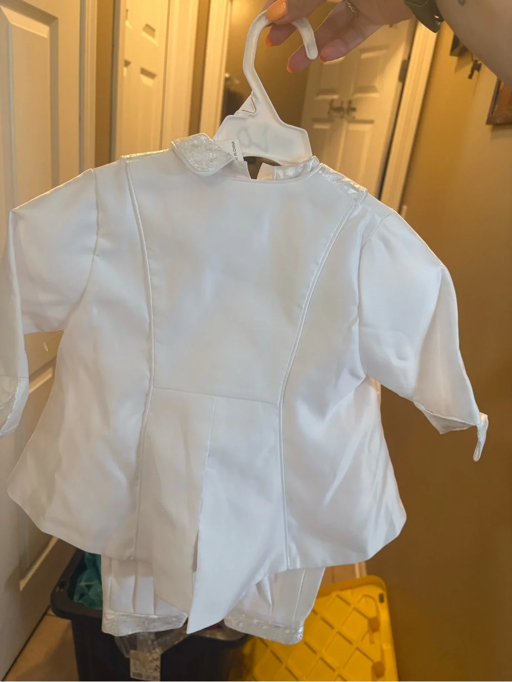 White Satin Infant Boys' Christening Outfit with Decorative Collar